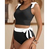 image:imageYonique Two Piece High Waisted Swimsuits  Women Tummy Control Bikini Modest Bathing Suit 2PC 2025Black and White
