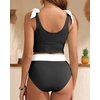 image:imageYonique Two Piece High Waisted Swimsuits  Women Tummy Control Bikini Modest Bathing Suit 2PC 2025Black and White