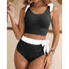 image:imageYonique Two Piece High Waisted Swimsuits  Women Tummy Control Bikini Modest Bathing Suit 2PC 2025Black and White