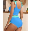 image:imageYonique Two Piece High Waisted Swimsuits  Women Tummy Control Bikini Modest Bathing Suit 2PC 2025Blue and Green