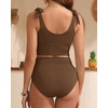 image:imageYonique Two Piece High Waisted Swimsuits  Women Tummy Control Bikini Modest Bathing Suit 2PC 2025Brown