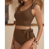 image:imageYonique Two Piece High Waisted Swimsuits  Women Tummy Control Bikini Modest Bathing Suit 2PC 2025Brown