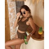 image:imageYonique Two Piece High Waisted Swimsuits  Women Tummy Control Bikini Modest Bathing Suit 2PC 2025Brown