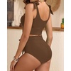image:imageYonique Two Piece High Waisted Swimsuits  Women Tummy Control Bikini Modest Bathing Suit 2PC 2025Brown