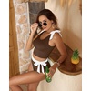 image:imageYonique Two Piece High Waisted Swimsuits  Women Tummy Control Bikini Modest Bathing Suit 2PC 2025Brown and White