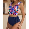 image:imageYonique Two Piece High Waisted Swimsuits  Women Tummy Control Bikini Modest Bathing Suit 2PC 2025Colorblock Floral