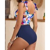 image:imageYonique Two Piece High Waisted Swimsuits  Women Tummy Control Bikini Modest Bathing Suit 2PC 2025Colorblock Floral