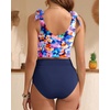 image:imageYonique Two Piece High Waisted Swimsuits  Women Tummy Control Bikini Modest Bathing Suit 2PC 2025Colorblock Floral