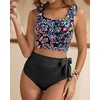 image:imageYonique Two Piece High Waisted Swimsuits  Women Tummy Control Bikini Modest Bathing Suit 2PC 2025Colorful Paisley