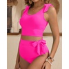 image:imageYonique Two Piece High Waisted Swimsuits  Women Tummy Control Bikini Modest Bathing Suit 2PC 2025Hot Pink