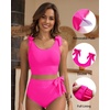 image:imageYonique Two Piece High Waisted Swimsuits  Women Tummy Control Bikini Modest Bathing Suit 2PC 2025Hot Pink