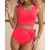 image:imageYonique Two Piece High Waisted Swimsuits  Women Tummy Control Bikini Modest Bathing Suit 2PC 2025Hot Red