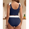 image:imageYonique Two Piece High Waisted Swimsuits  Women Tummy Control Bikini Modest Bathing Suit 2PC 2025Navy Blue White