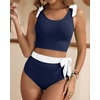 image:imageYonique Two Piece High Waisted Swimsuits  Women Tummy Control Bikini Modest Bathing Suit 2PC 2025Navy Blue White