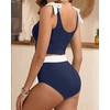 image:imageYonique Two Piece High Waisted Swimsuits  Women Tummy Control Bikini Modest Bathing Suit 2PC 2025Navy Blue White