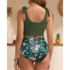image:imageYonique Two Piece High Waisted Swimsuits  Women Tummy Control Bikini Modest Bathing Suit 2PC 2025Olive Green Floral