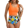 image:imageYonique Two Piece High Waisted Swimsuits  Women Tummy Control Bikini Modest Bathing Suit 2PC 2025Orange and Leaves