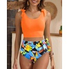 image:imageYonique Two Piece High Waisted Swimsuits  Women Tummy Control Bikini Modest Bathing Suit 2PC 2025Orange and Leaves