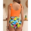 image:imageYonique Two Piece High Waisted Swimsuits  Women Tummy Control Bikini Modest Bathing Suit 2PC 2025Orange and Leaves