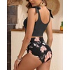 image:imageYonique Two Piece High Waisted Swimsuits  Women Tummy Control Bikini Modest Bathing Suit 2PC 2025Pink Floral