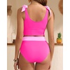 image:imageYonique Two Piece High Waisted Swimsuits  Women Tummy Control Bikini Modest Bathing Suit 2PC 2025Pink Stitching