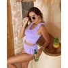 image:imageYonique Two Piece High Waisted Swimsuits  Women Tummy Control Bikini Modest Bathing Suit 2PC 2025Purple