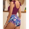 image:imageYonique Two Piece High Waisted Swimsuits  Women Tummy Control Bikini Modest Bathing Suit 2PC 2025Purple Leaf