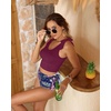 image:imageYonique Two Piece High Waisted Swimsuits  Women Tummy Control Bikini Modest Bathing Suit 2PC 2025Purple Leaf