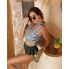 image:imageYonique Two Piece High Waisted Swimsuits  Women Tummy Control Bikini Modest Bathing Suit 2PC 2025Striped and Black