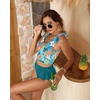 image:imageYonique Two Piece High Waisted Swimsuits  Women Tummy Control Bikini Modest Bathing Suit 2PC 2025Teal Floral