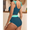 image:imageYonique Two Piece High Waisted Swimsuits  Women Tummy Control Bikini Modest Bathing Suit 2PC 2025Teal and Green