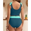 image:imageYonique Two Piece High Waisted Swimsuits  Women Tummy Control Bikini Modest Bathing Suit 2PC 2025Teal and Green