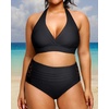 image:imageYonique Womens Two Piece Plus Size Halter Bikini Swimsuits Tummy Control Bathing Suits High Waisted SwimwearBlack Halter
