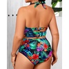 image:imageYonique Womens Two Piece Plus Size Halter Bikini Swimsuits Tummy Control Bathing Suits High Waisted SwimwearFloral Halter