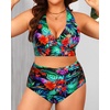 image:imageYonique Womens Two Piece Plus Size Halter Bikini Swimsuits Tummy Control Bathing Suits High Waisted SwimwearFloral Halter
