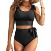 image:imageYonique Two Piece High Waisted Swimsuits  Women Tummy Control Bikini Modest Bathing Suit 2PC 2025Black