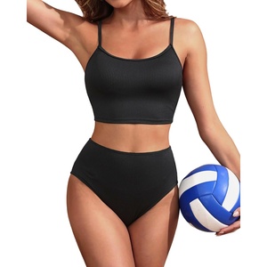 image:imageYonique Two Piece High Waisted Swimsuits  Women Tummy Control Bikini Modest Bathing Suit 2PC 2025Ribbed Black