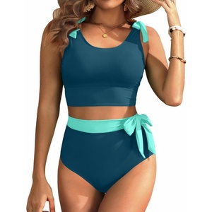 image:imageYonique Two Piece High Waisted Swimsuits  Women Tummy Control Bikini Modest Bathing Suit 2PC 2025Teal and Green