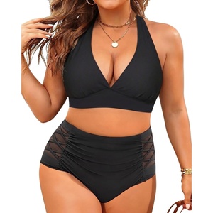 image:imageYonique Womens Two Piece Plus Size Halter Bikini Swimsuits Tummy Control Bathing Suits High Waisted SwimwearBlack Halter