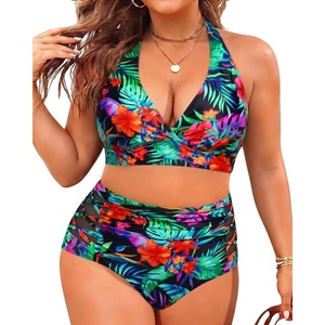 image:imageYonique Womens Two Piece Plus Size Halter Bikini Swimsuits Tummy Control Bathing Suits High Waisted SwimwearFloral Halter