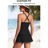 image:imageTankini with Skirt Pockets Tummy Control Ribbed V Neck Two Piece Swimsuit  Chic Twist Front Slimming Ruching High Waisted Dual Side Pockets BuiltIn Safety Brief Adjustable Straps Removable PadsBlack