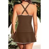 image:imageTankini with Skirt Pockets Tummy Control Ribbed V Neck Two Piece Swimsuit  Chic Twist Front Slimming Ruching High Waisted Dual Side Pockets BuiltIn Safety Brief Adjustable Straps Removable PadsBrown