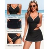 image:imageTankini with Skirt Pockets Tummy Control Ribbed V Neck Two Piece Swimsuit  Chic Twist Front Slimming Ruching High Waisted Dual Side Pockets BuiltIn Safety Brief Adjustable Straps Removable PadsBlack