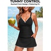 image:imageTankini with Skirt Pockets Tummy Control Ribbed V Neck Two Piece Swimsuit  Chic Twist Front Slimming Ruching High Waisted Dual Side Pockets BuiltIn Safety Brief Adjustable Straps Removable PadsBlack