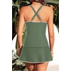 image:imageTankini with Skirt Pockets Tummy Control Ribbed V Neck Two Piece Swimsuit  Chic Twist Front Slimming Ruching High Waisted Dual Side Pockets BuiltIn Safety Brief Adjustable Straps Removable PadsGreen
