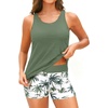 image:imageYonique 3 Piece Tankini Swimsuits for Women Bathing Suits with Boy Shorts and Swim Tank Top Bra Modest SwimwearGreen Palm Tree