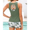 image:imageYonique 3 Piece Tankini Swimsuits for Women Bathing Suits with Boy Shorts and Swim Tank Top Bra Modest SwimwearGreen Palm Tree