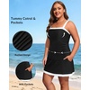image:imageYonique Plus Size Tankini Swimsuit with Skirt  Two Piece Tummy Control Bathing Suit with Pockets 2026 Swimwear Black and White 24W