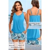 image:imageYonique Ribbed Blouson Tankini with Pockets Shorts Athletic Swimsuit  Loose fit High waisted Shorts Adjustable drawstring Removable pads Adjustable Straps Bulitin briefBlue Leaves