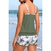 image:imageYonique Ribbed Blouson Tankini with Pockets Shorts Athletic Swimsuit  Loose fit High waisted Shorts Adjustable drawstring Removable pads Adjustable Straps Bulitin briefGreen Palm Tree